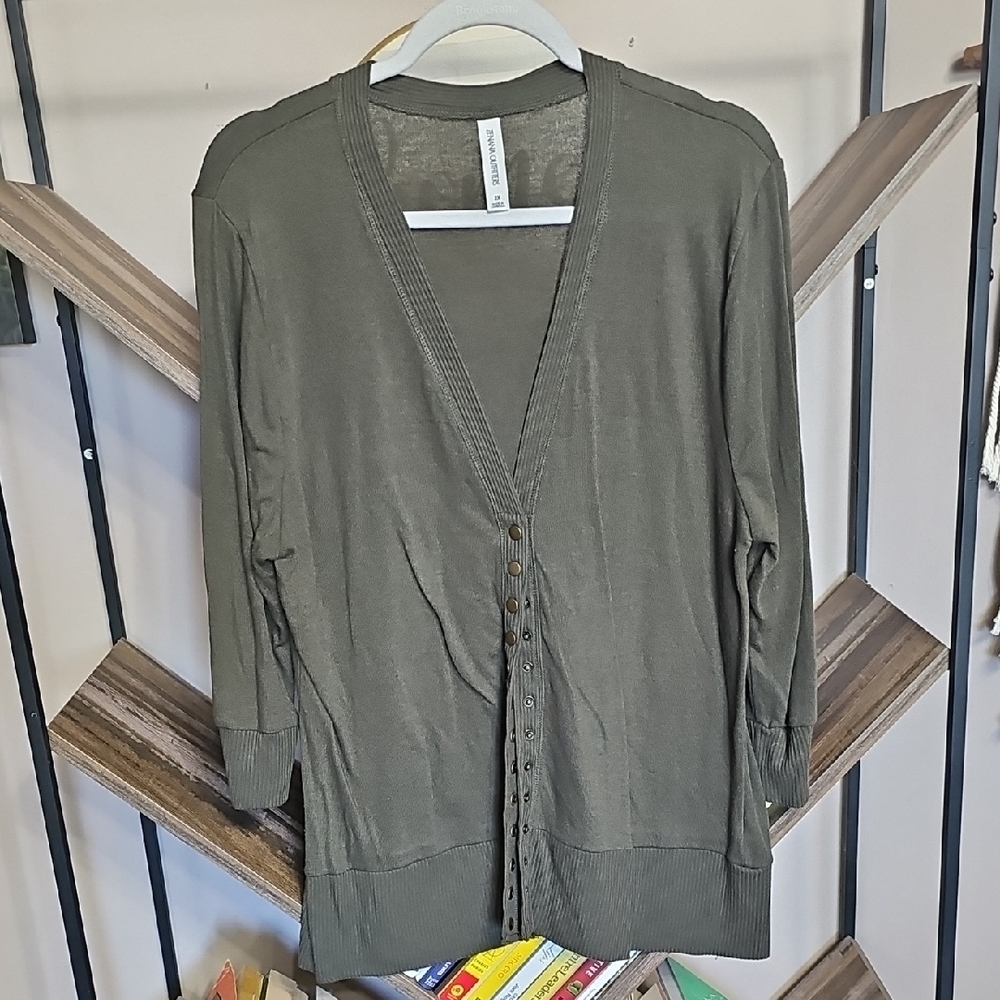 Olive Green Button-Up Cardigan